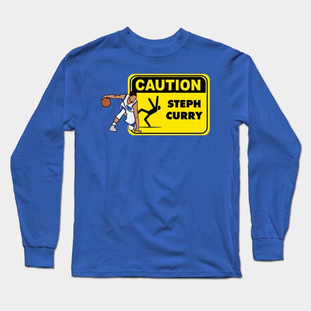 Steph Curry Funny Caution Ankle Breaker - NBA Golden State Warriors Long Sleeve T-Shirt by xavierjfong